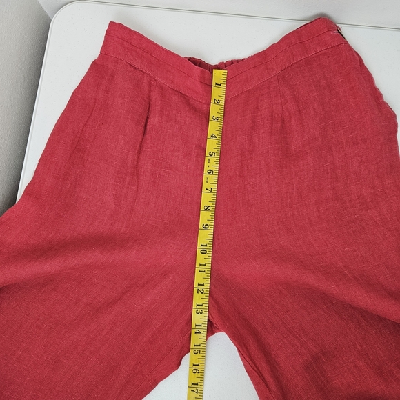 FLAX 2 Piece Set Linen Top & Wide Leg Crop Pants Red Womens Small Boho Lagenlook - Picture 6 of 13